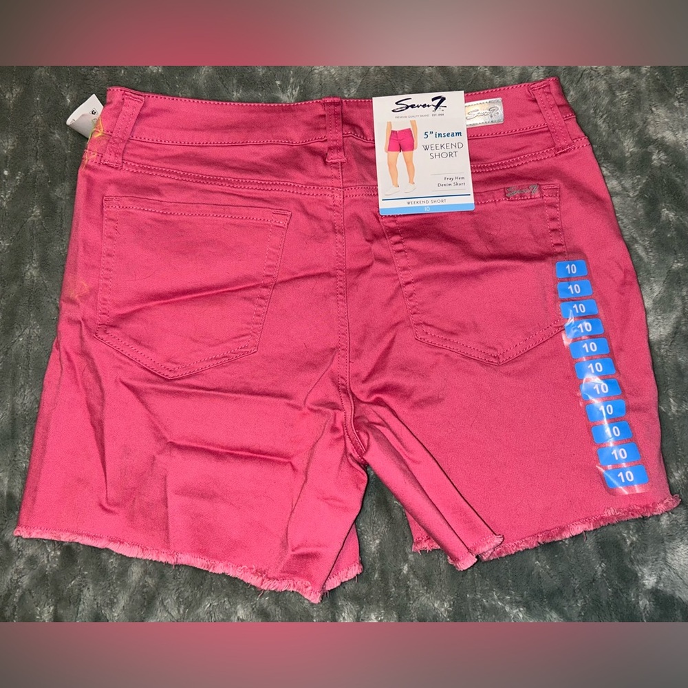 Seven 7 Womens Size 10 Pink Denim Fray Hem Weekend Shorts 5 Inch Inseam - Picture 2 of 2